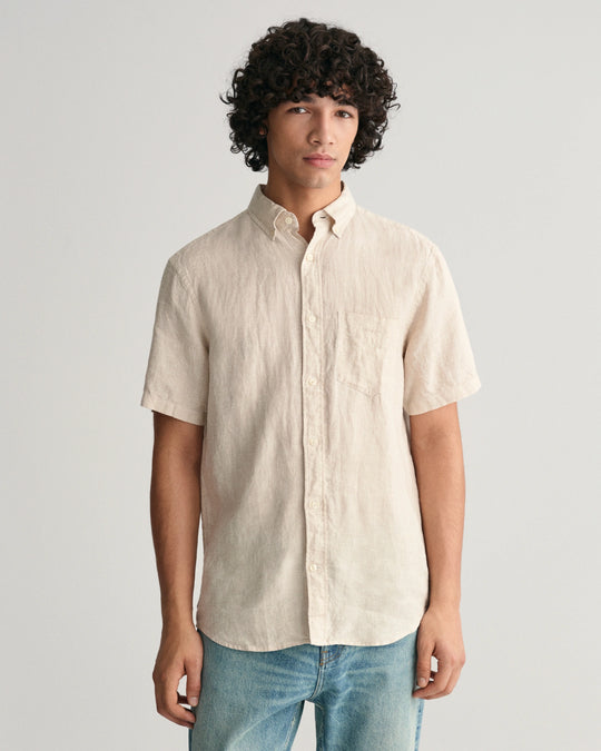 Gant Dry Sand Linen Houndstooth Short Sleeve Shirt