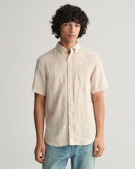 Gant Dry Sand Linen Houndstooth Short Sleeve Shirt