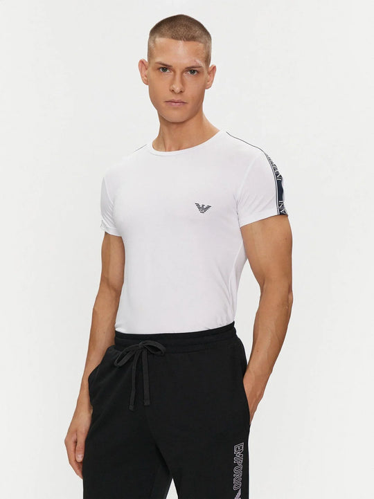 Emporio Armani Mens White Stretch Tape Logo T-Shirt