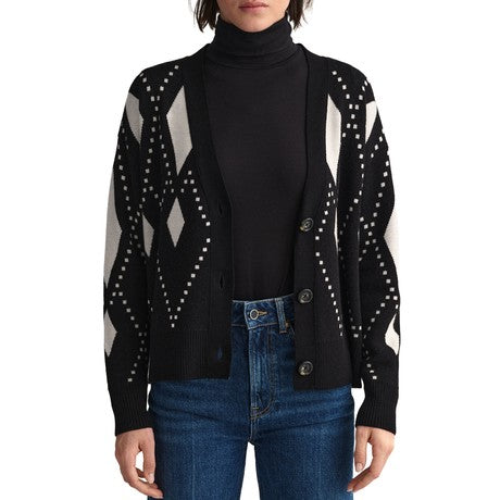Gant Ebony Black Argyle V-Neck Cardigan