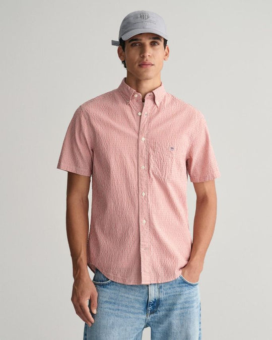 Gant Sunset Pink Seersucker Stripe Short Sleeve Shirt