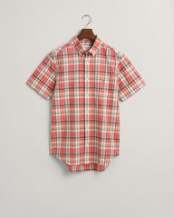 Gant Sunset Pink Cotton Linen Check Short Sleeve Shirt