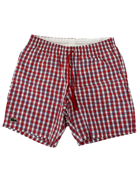 Lacoste Red White Check SW1 Swim Shorts