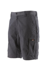 Dark gray cargo shorts on a white background