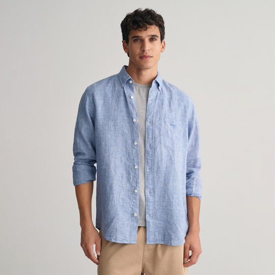 Gant Rich Blue Linen Houndstooth Shirt