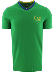 Mens EA7 Green V-neck Short-Sleeved T-Shirt