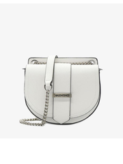White handbag with a chain detail on a white background