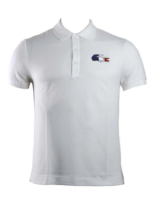 Lacoste White Croco Logo Short Sleeve Polo Shirt