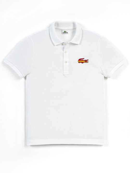 Lacoste White Logo Spanish Flag Croco Button Polo Shirt