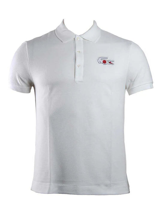 Lacoste White Logo Short Sleeve Regular Fit Button Polo Shirt