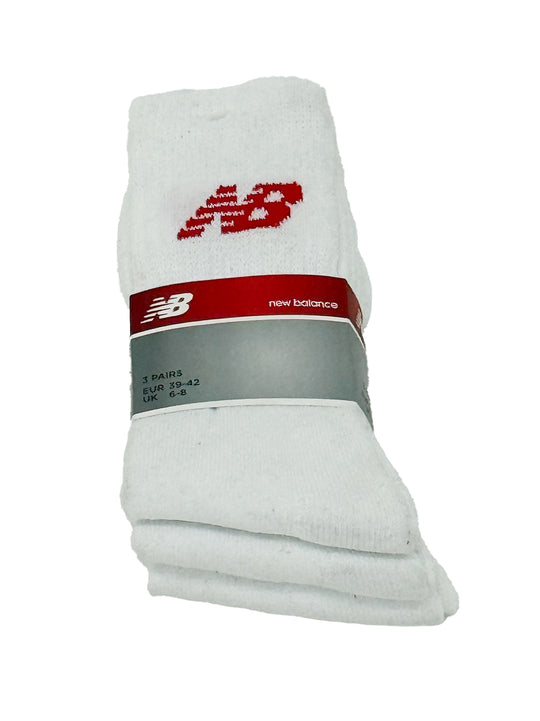 New Balance Mens White & Red 3 Pack Socks