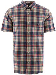 Gant Dusty Blue Sea Cotton Linen Check Short Sleeve Shirt