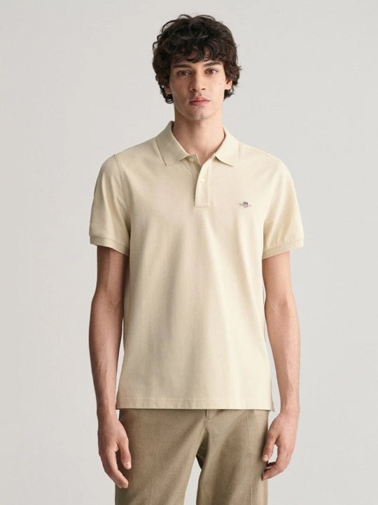 Gant Silky Beige Shield Short Sleeve Piqué Polo Shirt