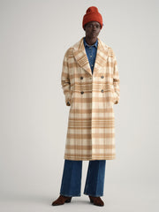 Gant Light Beige Melange Checked Overcoat