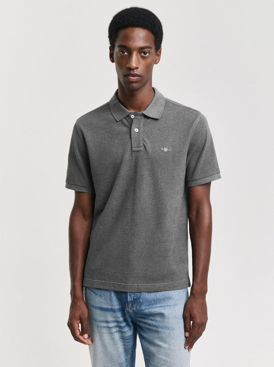 Gant Grey Melange Embroidered Archive Shield Polo