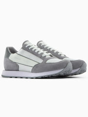 Armani Exchange Mens Off-White Silver Suede Mesh Insert Trainer