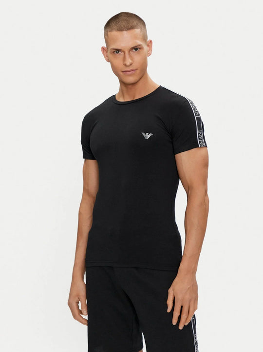 Emporio Armani Mens Black Stretch Tape Logo T-Shirt