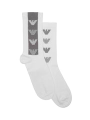 Emporio Armani Mens White 2-Pack Logo Tape Sock