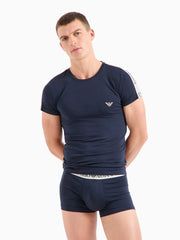 Emporio Armani Mens Marine Stretch Tape Logo T-Shirt