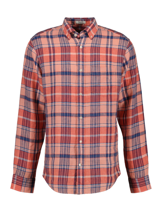 Gant Reg Linen madras Shirt Peachy Pink