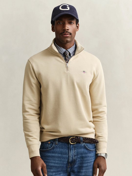 GANT Men's Regular Fit Shield Half-Zip Sweatshirt Silky Beige