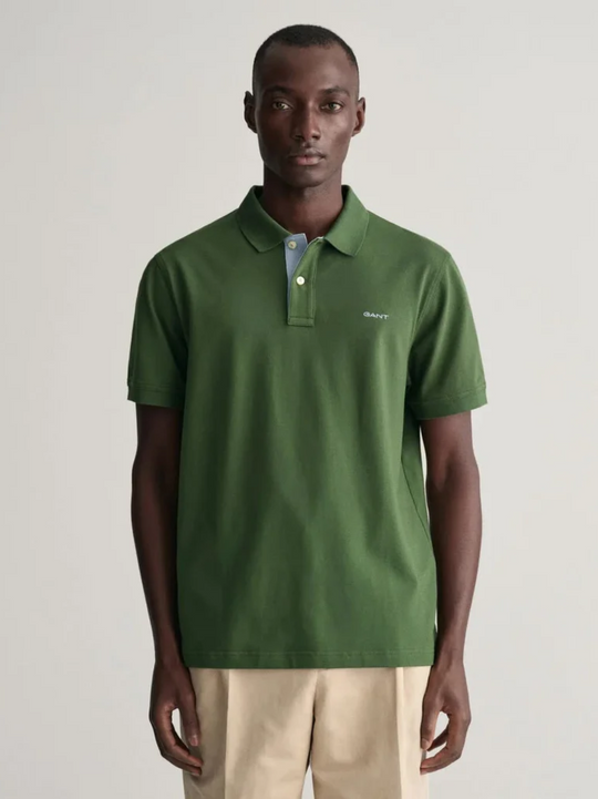 GANT REG CONTRAST PIQUE SS RUGGER PINE GREEN POLO
