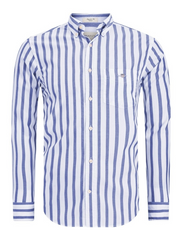 Gant College Blue Regular Poplin Stripe Short Sleeve Button Down