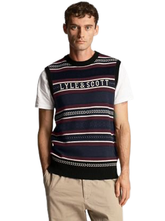 Lyle & Scott Jet Black Glen Fair Isle Crew Neck Vest