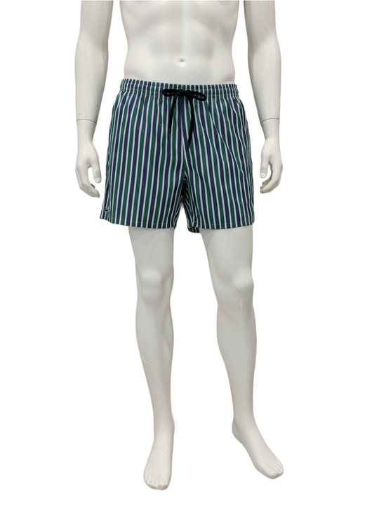 Lacoste Navy White Green Striped SW2 Swim Shorts