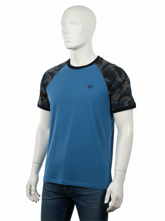 Mens Armani Blue Camo Crew Neck T-Shirt