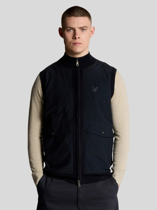 Lyle & Scott Dark Navy Milano Hybrid Full Zip Knitted Vest