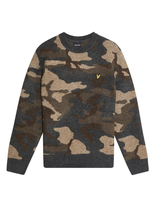 Lyle & Scott Black Steel Brushed Camouflage Crew Neck Jumper