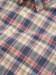 Gant Dusty Blue Sea Cotton Linen Check Short Sleeve Shirt