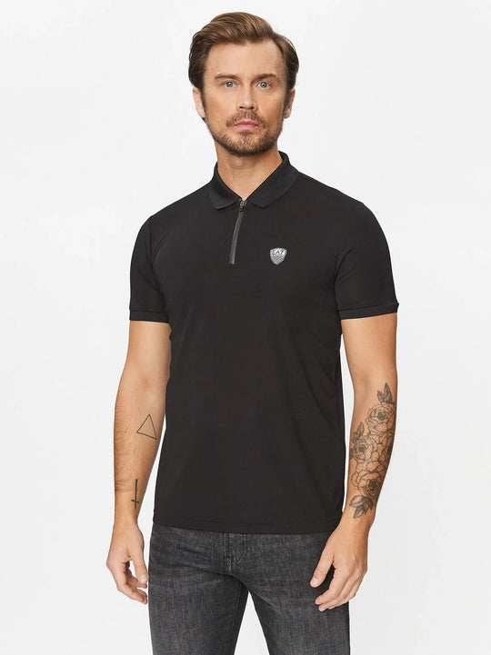 EA7 Mens Black Black Logo Series Polo Shirt