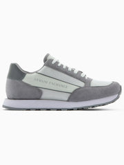 Armani Exchange Mens Off-White Silver Suede Mesh Insert Trainer