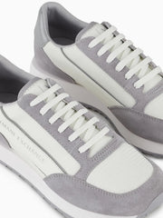 Armani Exchange Mens Off-White Silver Suede Mesh Insert Trainer