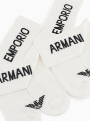 Emporio Armani Mens White 2-Pack Logo Tape Sock