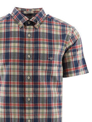Gant Dusty Blue Sea Cotton Linen Check Short Sleeve Shirt