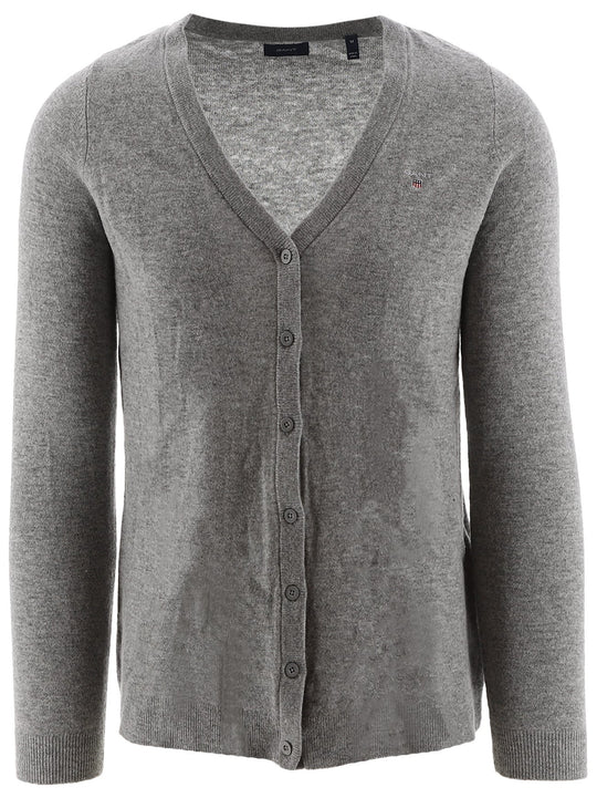 Gant Grey Melange Lambswool Blend V-Cardigan