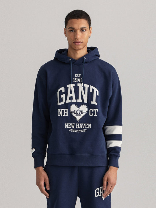 Gant Classic Blue Unisex Collegiate Heart Hoodie
