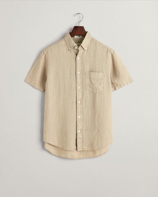 Gant Concrete Beige Garment Dyed Linen Short Sleeve Shirt