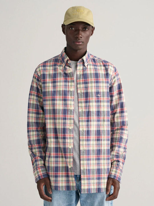 Gant Dusty Blue Sea Cotton Linen Check Shirt
