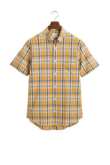 Gant Faded Orange Cotton Linen Check Short Sleeve Shirt