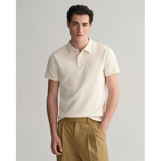 Gant Cream Waffle Texture Short Sleeve Piqué Polo Shirt
