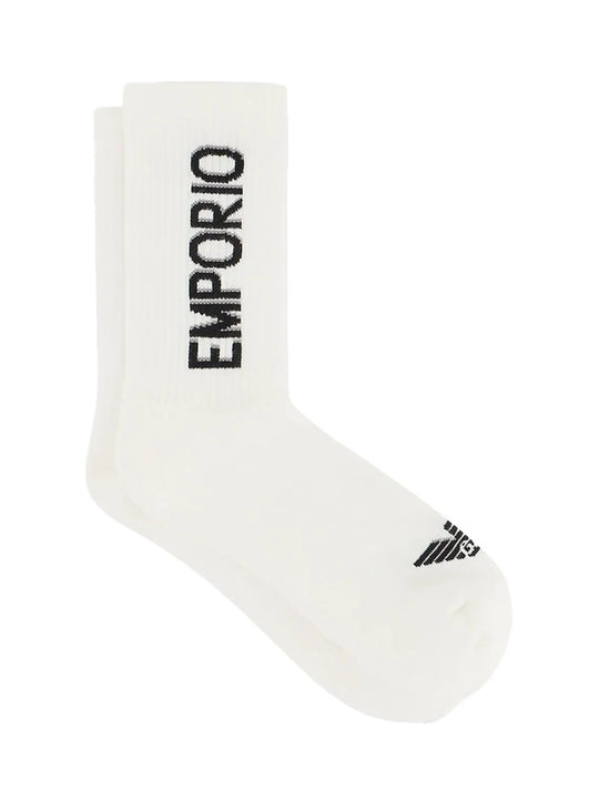 Emporio Armani Mens White 2-Pack Logo Tape Sock