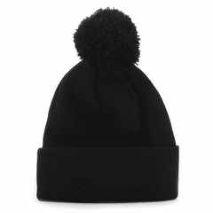 Pom Pom Black Beanie