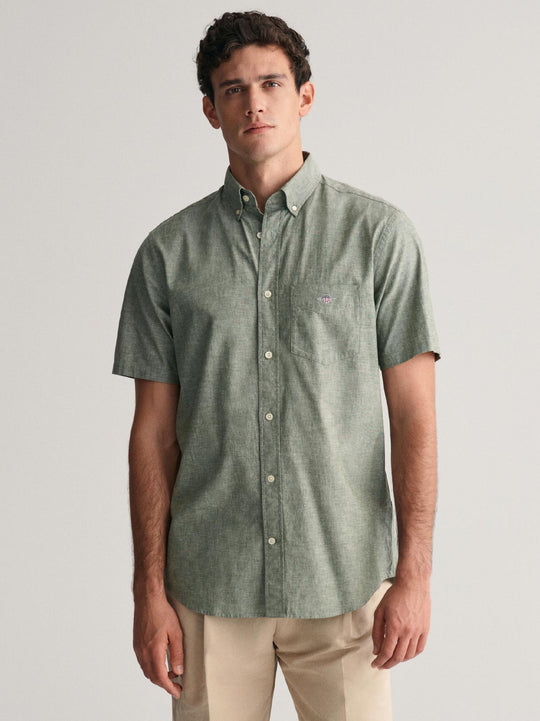 Gant Pine Green Cotton Linen Short Sleeve Shirt