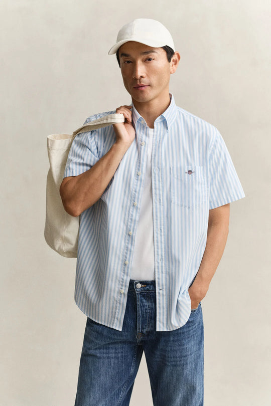 Gant White Relaxed Heritage Poplin Stripe Short Sleeve Shirt