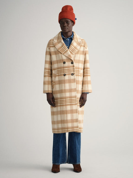 Gant Light Beige Melange Checked Overcoat