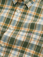 Gant Pine Green Cotton Linen Check Short Sleeve Shirt